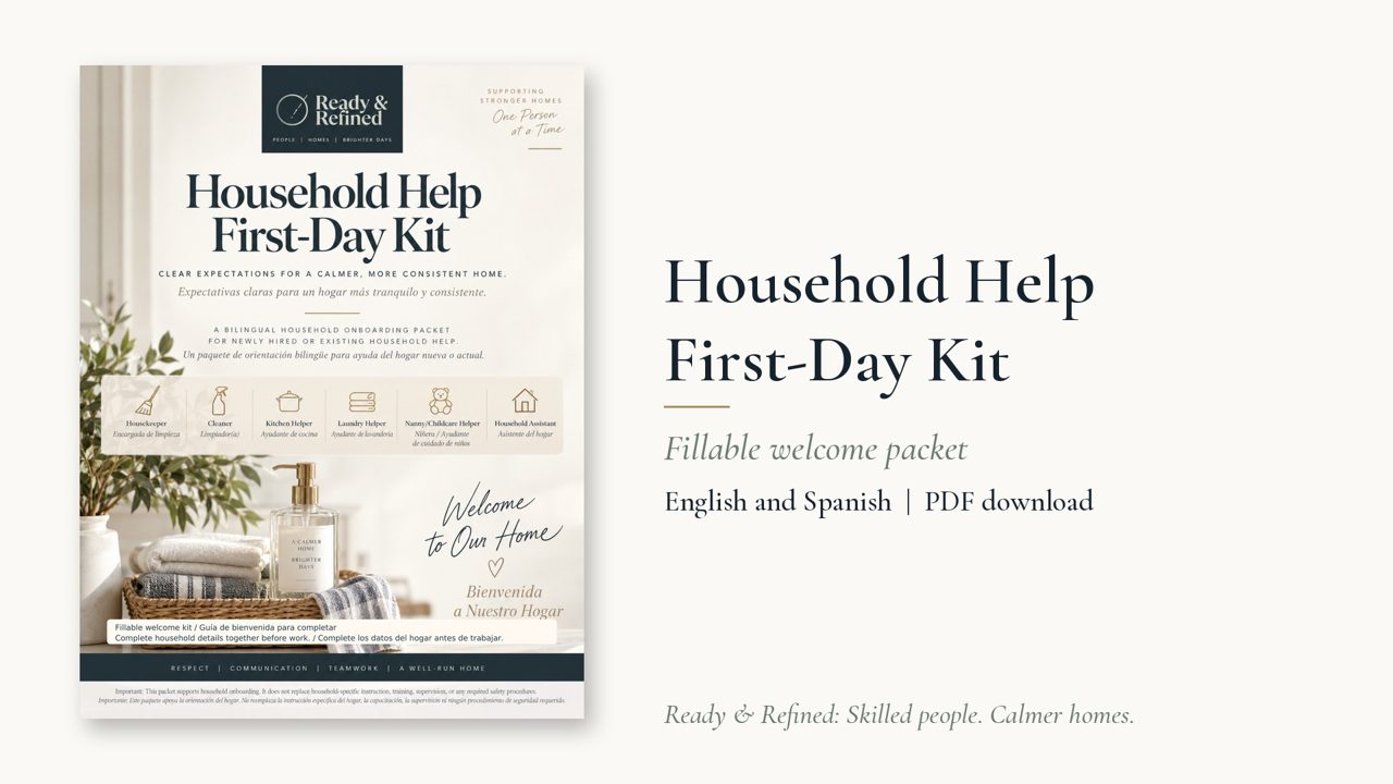 Household Help First-Day Kit: bilingual English and Spanish PDF for household staff