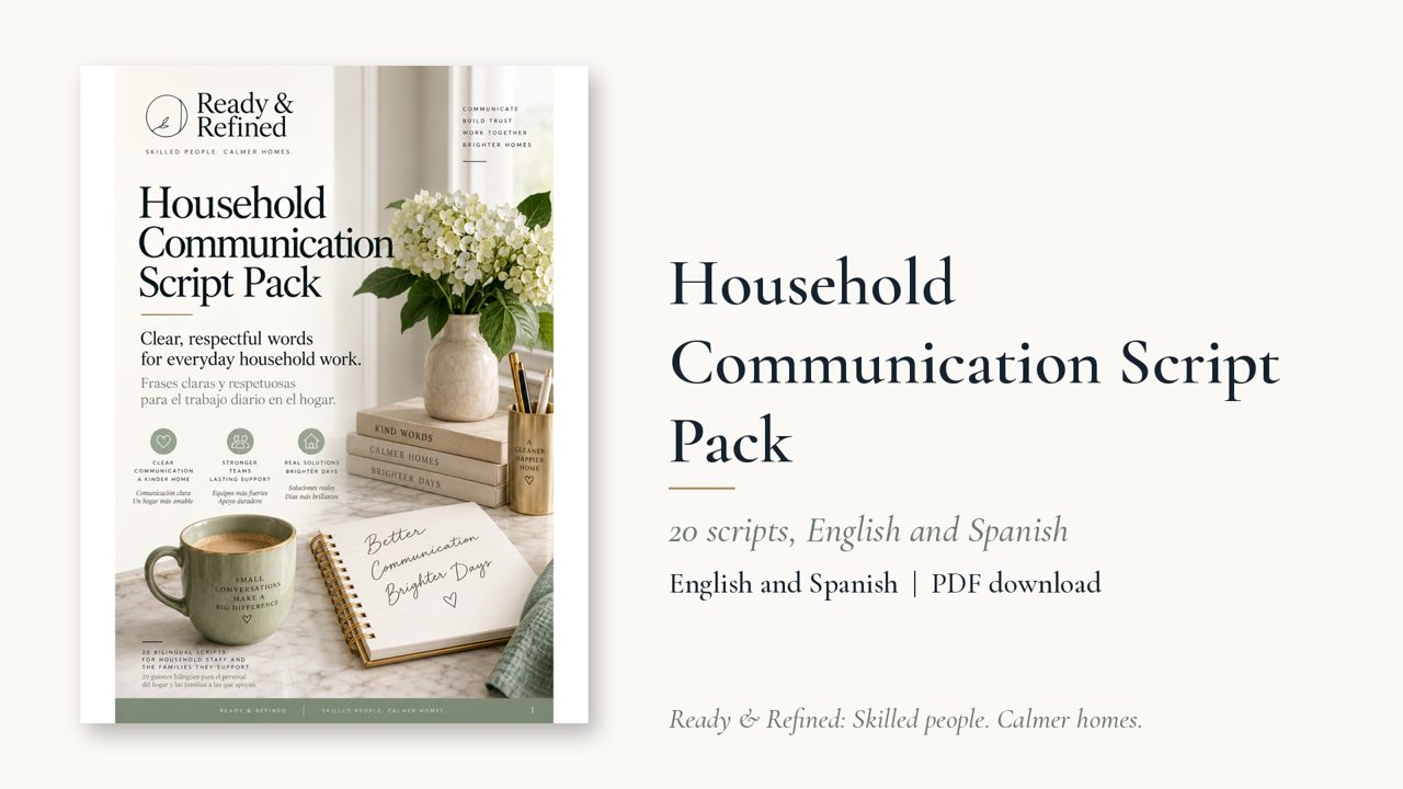 Household Communication Script Pack: bilingual English and Spanish PDF for household staff